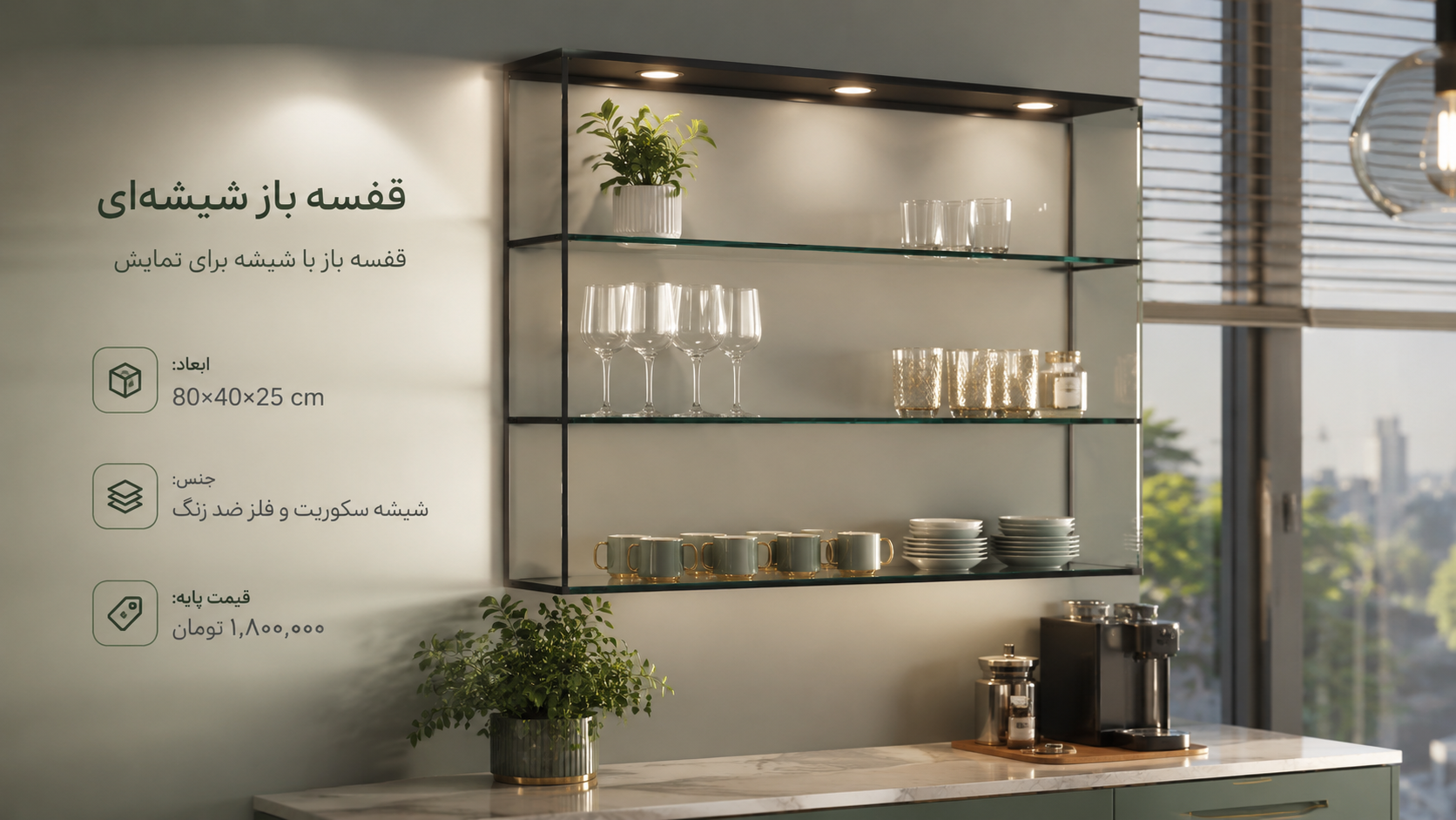 قفسه باز شیشه‌ای